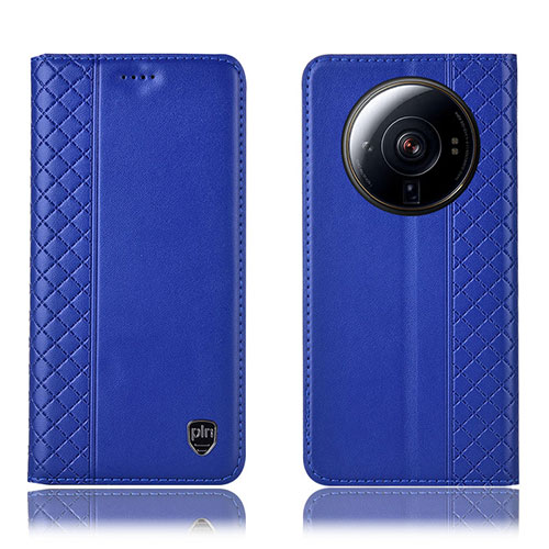 Leather Case Stands Flip Cover Holder H04P for Xiaomi Mi 12S Ultra 5G Blue