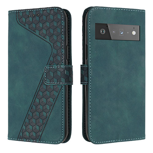 Leather Case Stands Flip Cover Holder H04X for Google Pixel 6 Pro 5G Green