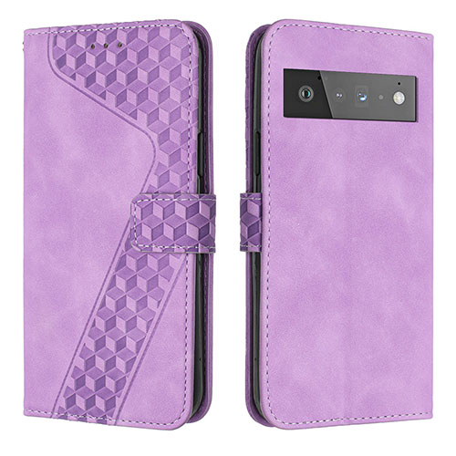 Leather Case Stands Flip Cover Holder H04X for Google Pixel 6 Pro 5G Purple