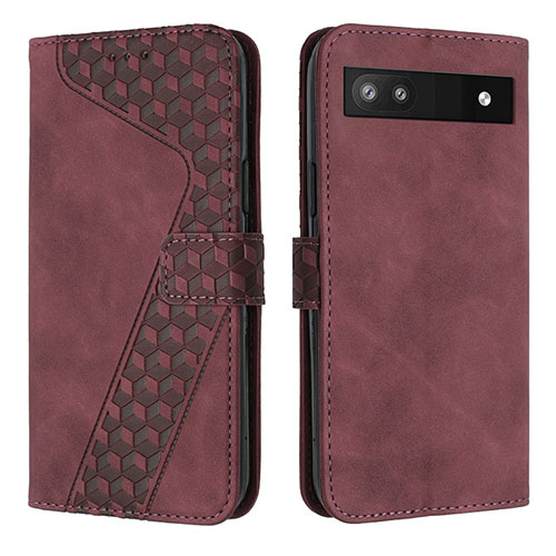 Leather Case Stands Flip Cover Holder H04X for Google Pixel 6a 5G Red