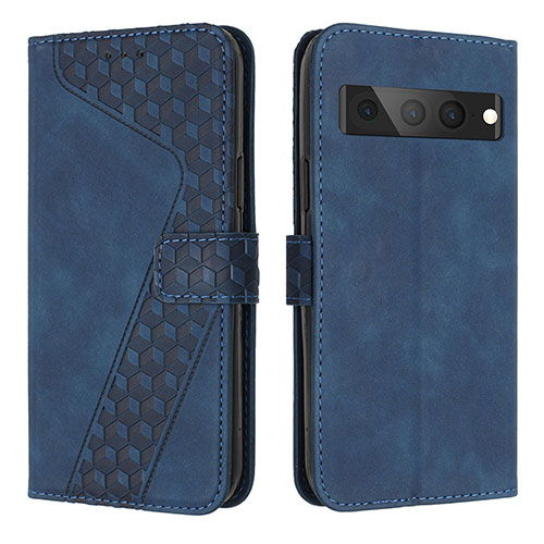 Leather Case Stands Flip Cover Holder H04X for Google Pixel 7 Pro 5G Blue