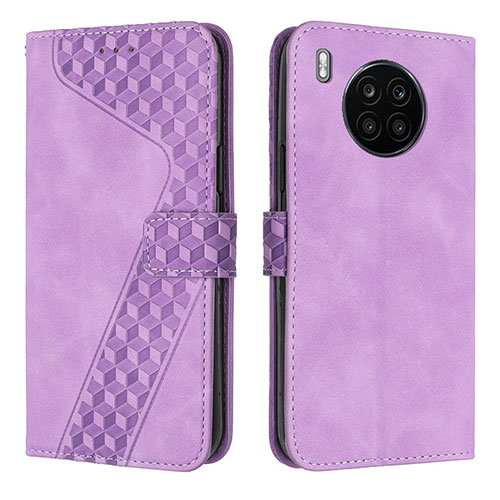 Leather Case Stands Flip Cover Holder H04X for Huawei Honor 50 Lite Purple