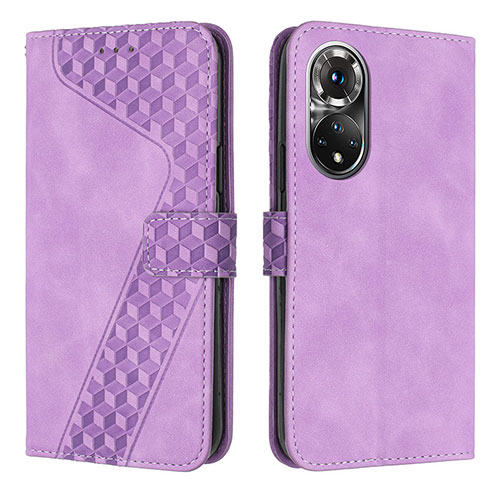 Leather Case Stands Flip Cover Holder H04X for Huawei Honor 50 Pro 5G Purple