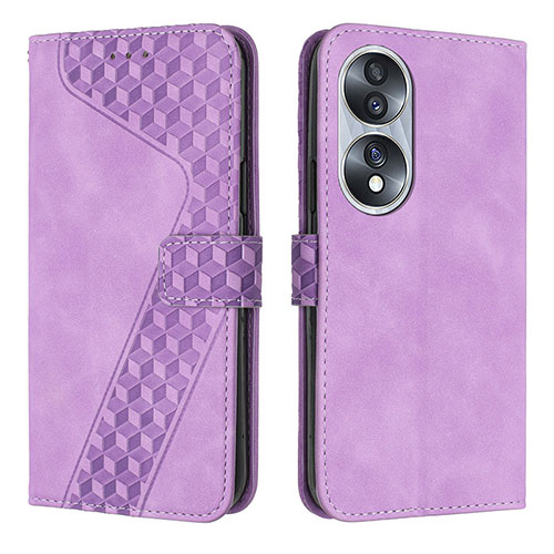 Leather Case Stands Flip Cover Holder H04X for Huawei Honor 70 5G Purple