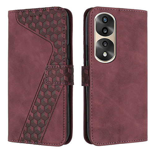 Leather Case Stands Flip Cover Holder H04X for Huawei Honor 70 Pro+ Plus 5G Red