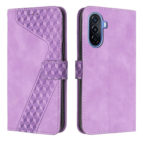 Leather Case Stands Flip Cover Holder H04X for Huawei Nova Y70 Purple