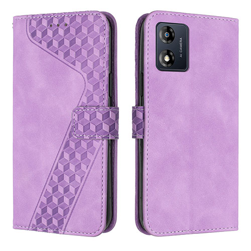 Leather Case Stands Flip Cover Holder H04X for Motorola Moto E13 Purple