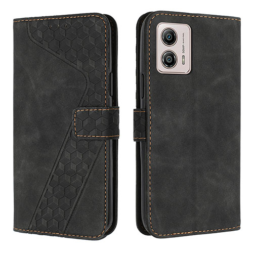 Leather Case Stands Flip Cover Holder H04X for Motorola Moto G53 5G Black