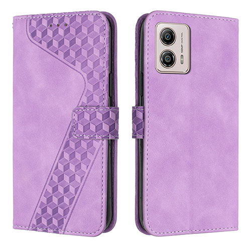 Leather Case Stands Flip Cover Holder H04X for Motorola Moto G53 5G Purple