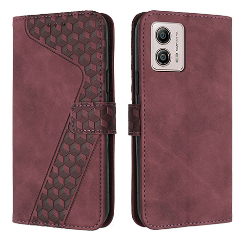 Leather Case Stands Flip Cover Holder H04X for Motorola Moto G53 5G Red