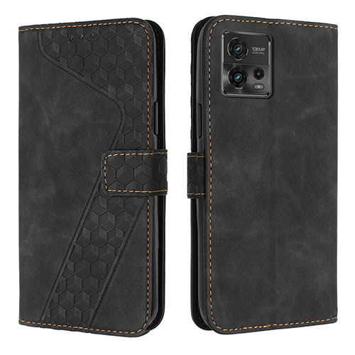 Leather Case Stands Flip Cover Holder H04X for Motorola Moto G72 Black