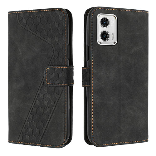 Leather Case Stands Flip Cover Holder H04X for Motorola Moto G73 5G Black