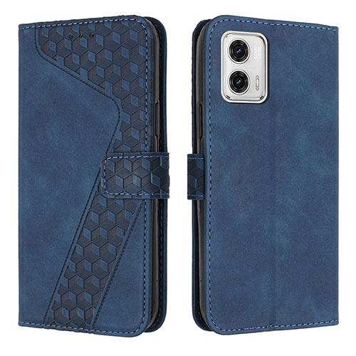 Leather Case Stands Flip Cover Holder H04X for Motorola Moto G73 5G Blue