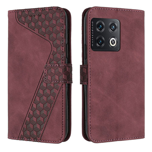 Leather Case Stands Flip Cover Holder H04X for OnePlus 10T 5G Red