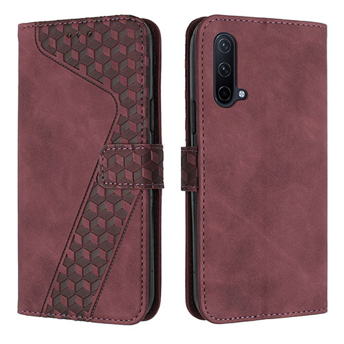 Leather Case Stands Flip Cover Holder H04X for OnePlus Nord CE 5G Red