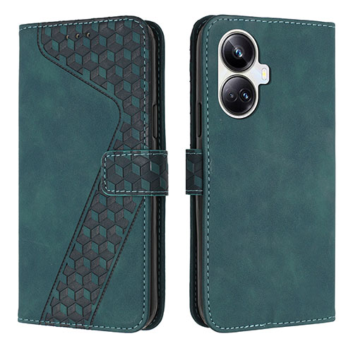 Leather Case Stands Flip Cover Holder H04X for Realme 10 Pro+ Plus 5G Green