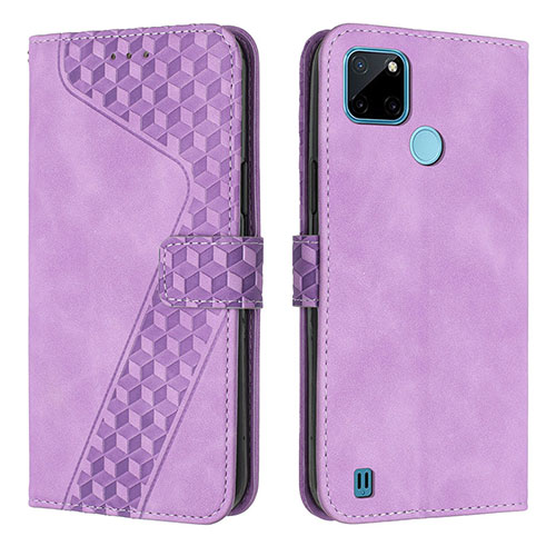 Leather Case Stands Flip Cover Holder H04X for Realme C25Y Purple