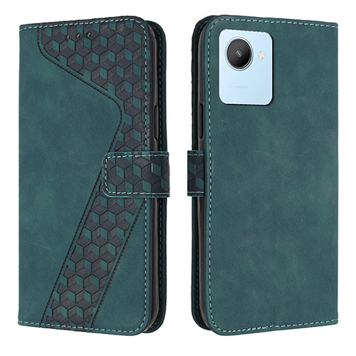 Leather Case Stands Flip Cover Holder H04X for Realme C30 Green