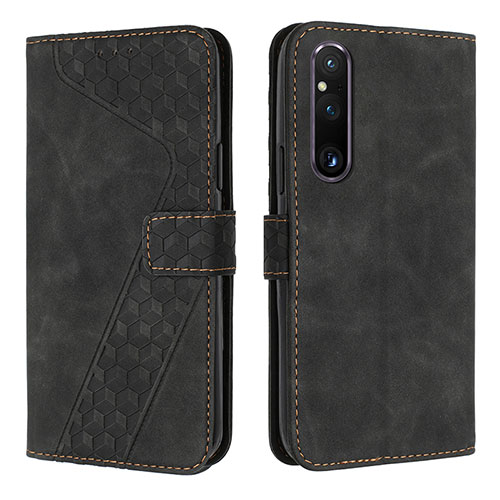 Leather Case Stands Flip Cover Holder H04X for Sony Xperia 1 V Black