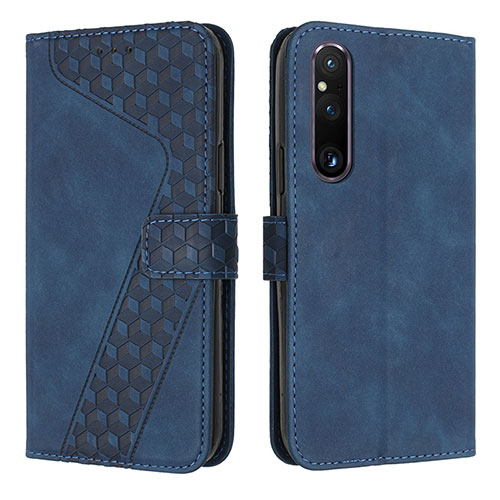 Leather Case Stands Flip Cover Holder H04X for Sony Xperia 1 V Blue