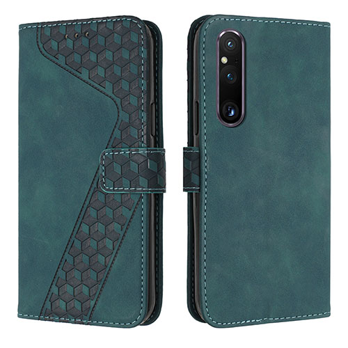 Leather Case Stands Flip Cover Holder H04X for Sony Xperia 1 V Green