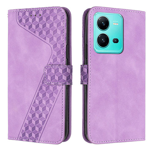 Leather Case Stands Flip Cover Holder H04X for Vivo X80 Lite 5G Purple