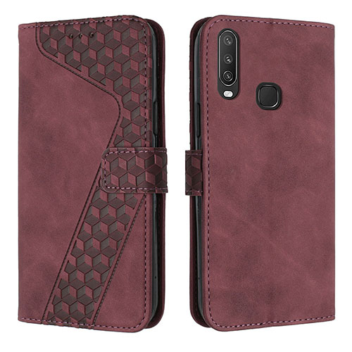 Leather Case Stands Flip Cover Holder H04X for Vivo Y11 Red Wine