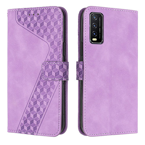 Leather Case Stands Flip Cover Holder H04X for Vivo Y12A Purple