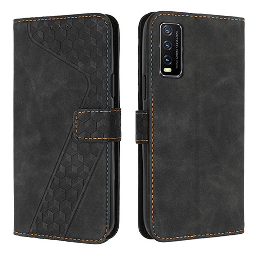 Leather Case Stands Flip Cover Holder H04X for Vivo Y12s (2021) Black