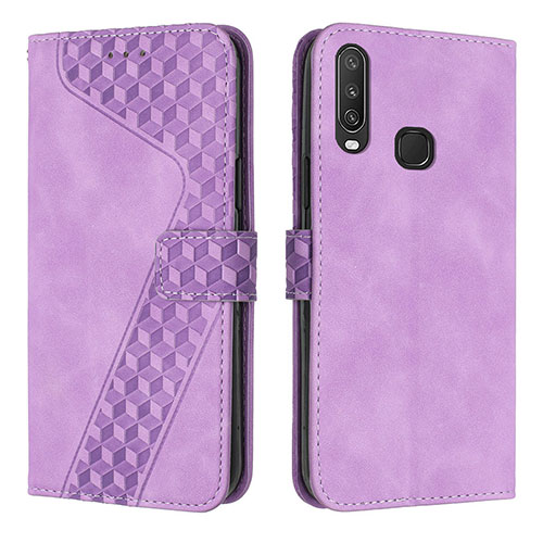 Leather Case Stands Flip Cover Holder H04X for Vivo Y15 Purple