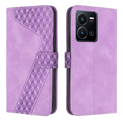 Leather Case Stands Flip Cover Holder H04X for Vivo Y35 4G Purple