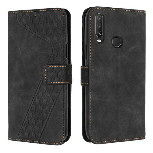 Leather Case Stands Flip Cover Holder H04X for Vivo Y3s Black