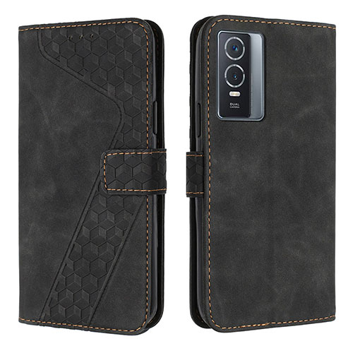 Leather Case Stands Flip Cover Holder H04X for Vivo Y76s 5G Black