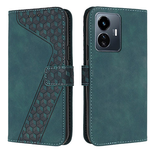 Leather Case Stands Flip Cover Holder H04X for Vivo Y77e 5G Green