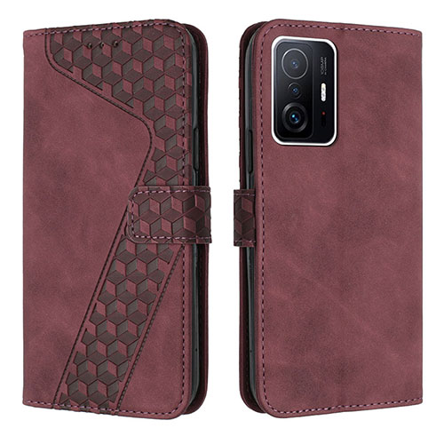 Leather Case Stands Flip Cover Holder H04X for Xiaomi Mi 11T Pro 5G Red Wine