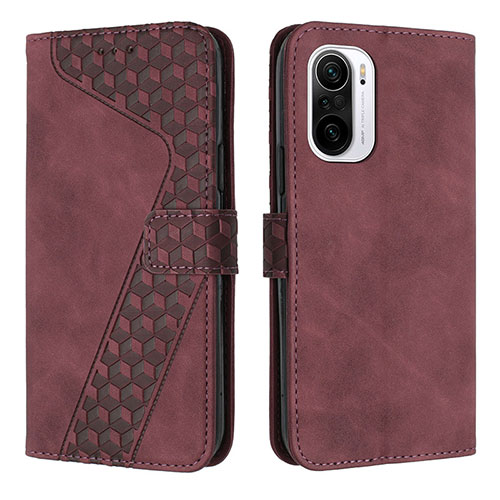 Leather Case Stands Flip Cover Holder H04X for Xiaomi Mi 11X 5G Red Wine