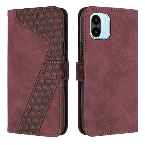 Leather Case Stands Flip Cover Holder H04X for Xiaomi Poco C50 Red Wine