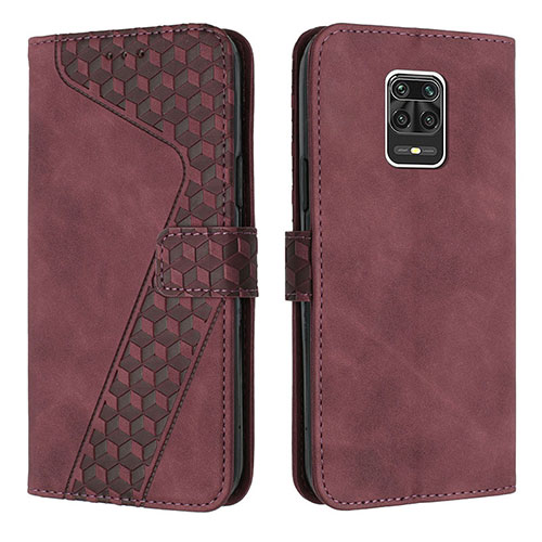 Leather Case Stands Flip Cover Holder H04X for Xiaomi Poco M2 Pro Red Wine