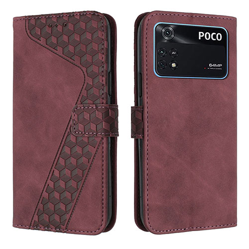 Leather Case Stands Flip Cover Holder H04X for Xiaomi Poco M4 Pro 4G Purple