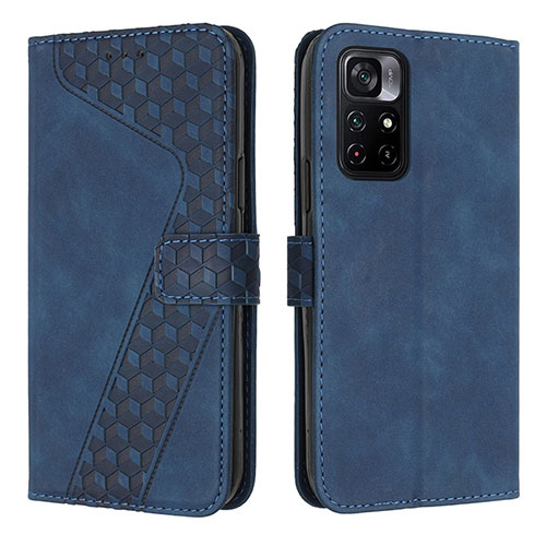 Leather Case Stands Flip Cover Holder H04X for Xiaomi Poco M4 Pro 5G Blue