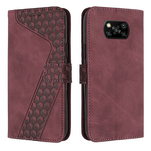 Leather Case Stands Flip Cover Holder H04X for Xiaomi Poco X3 Pro Red Wine