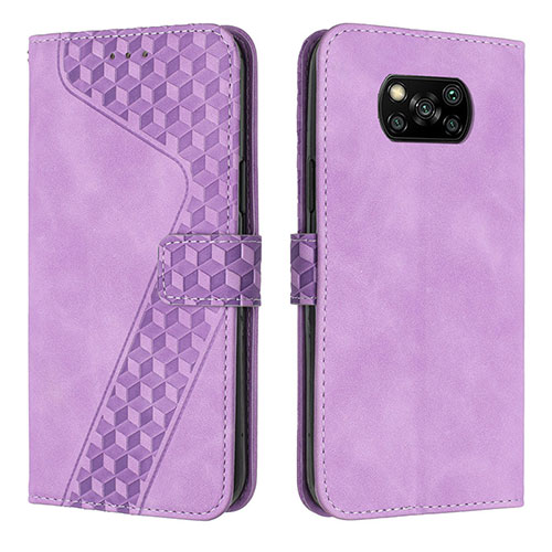 Leather Case Stands Flip Cover Holder H04X for Xiaomi Poco X3 Purple