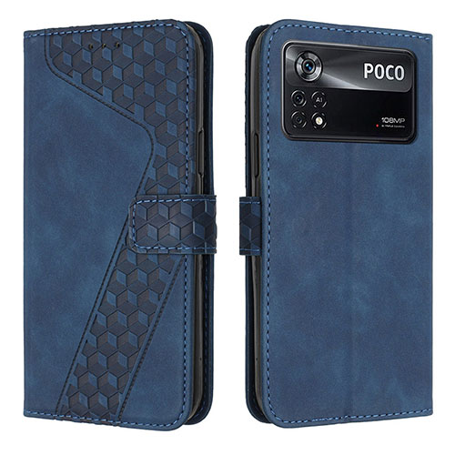 Leather Case Stands Flip Cover Holder H04X for Xiaomi Poco X4 Pro 5G Blue