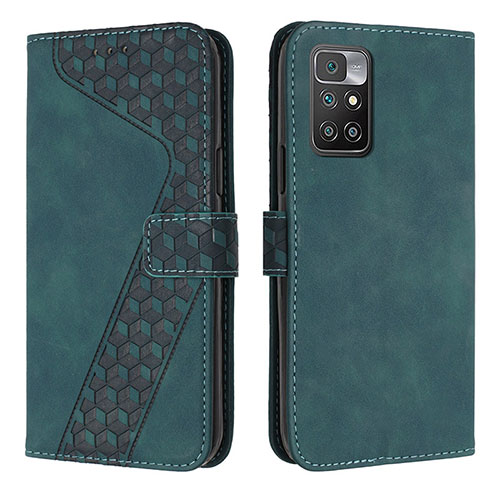 Leather Case Stands Flip Cover Holder H04X for Xiaomi Redmi 10 (2022) Green