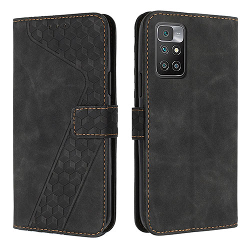 Leather Case Stands Flip Cover Holder H04X for Xiaomi Redmi 10 4G Black