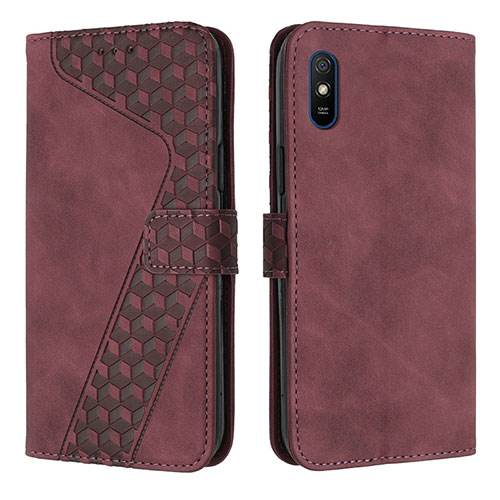 Leather Case Stands Flip Cover Holder H04X for Xiaomi Redmi 9A Red Wine