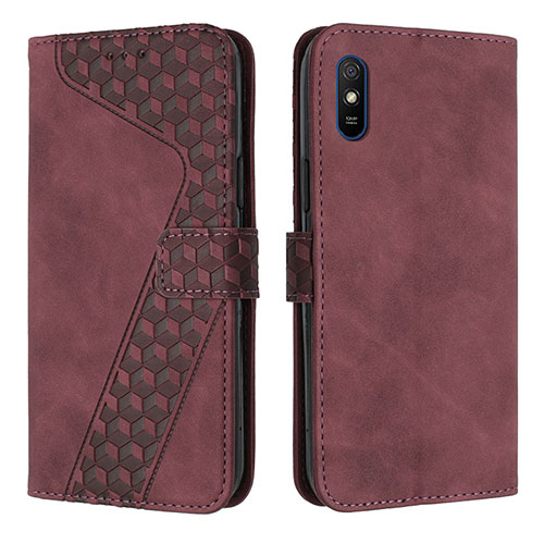 Leather Case Stands Flip Cover Holder H04X for Xiaomi Redmi 9i Red Wine
