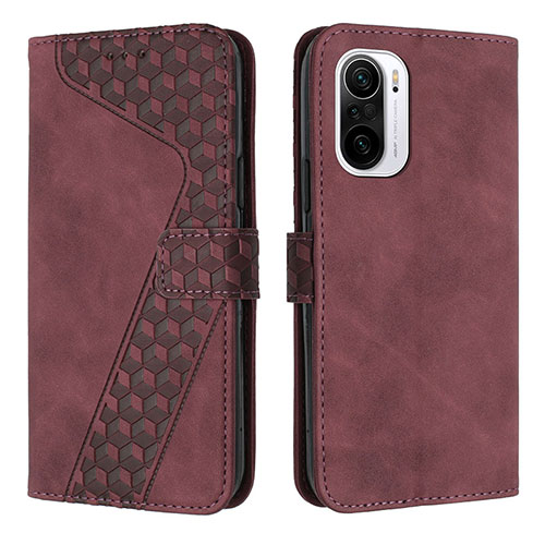 Leather Case Stands Flip Cover Holder H04X for Xiaomi Redmi K40 Pro+ Plus 5G Red Wine