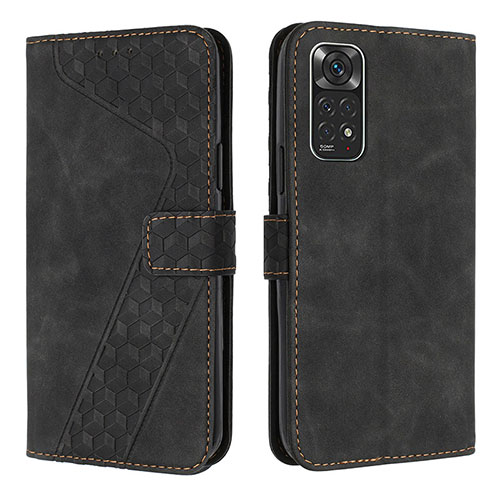 Leather Case Stands Flip Cover Holder H04X for Xiaomi Redmi Note 11 4G (2022) Black