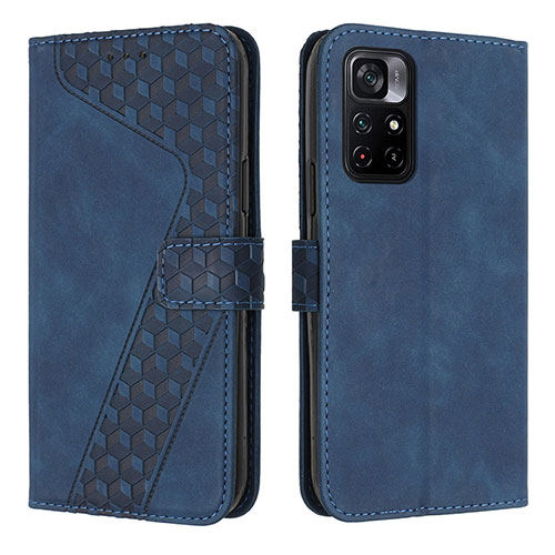 Leather Case Stands Flip Cover Holder H04X for Xiaomi Redmi Note 11 5G Blue